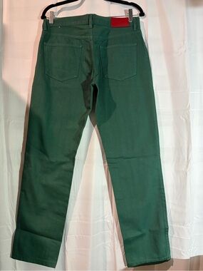 Lacoste Forest Green Cotton Pants with Leather Waist Patch